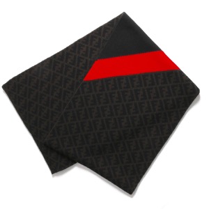 フェンディ マフラー メンズ FF ズッカ ストライプ マッドブラック&ダークブラウン&レッド FXS124 AEVB F1DPC FENDI