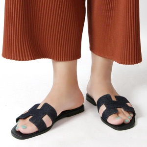 エルメス フラットサンダル シューズ レディース オラン デニムキャンバス ブルー・ブリュット(ネイビー系) ORAN DENIM BLUE BRUT HERMES