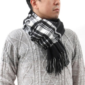 ジョンストンズ ストール/マフラー メンズ レディース WA56 大判 ブラック&ホワイトスチュワートマルチ WA000056 KU0079 JOHNSTONS
