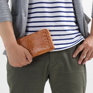 本革 長財布 財布 メンズ レディース カイマンワニ CAIMAN GENUINE キャメルブラウン CJN0477A PTMT Leather
