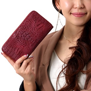 本革 長財布 財布 メンズ レディース カイマンワニ 【CAIMAN GENUINE】 ワイン CJN0477A WEMT Leather