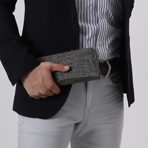 本革 長財布 財布 メンズ レディース カイマンワニ CAIMAN GENUINE ダークグレー CJN0512B DGYTMT Leather