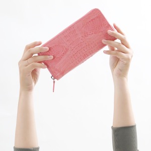 本革 長財布 財布 レディース カイマンワニ CAIMAN GENUINE ピンク CJN0512B PKTMT Leather