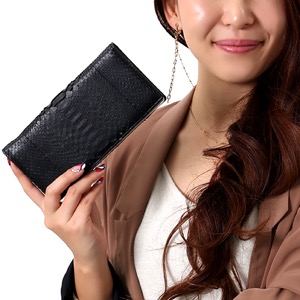 本革 長財布 財布 メンズ レディース ダイヤモンドパイソン 【DIAMOND PYTHON】 ブラック SNJN0118 BBK Leather