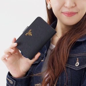 プラダ 二つ折り財布 財布 レディース SAFFIANO METAL ブラック 1ML225 QWA F0002 PRADA