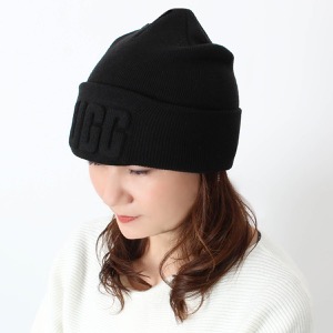 アグ ニット帽/帽子 メンズ レディース 3D グラフィック ロゴ ビーニー ブラック 21675 BLK UGG