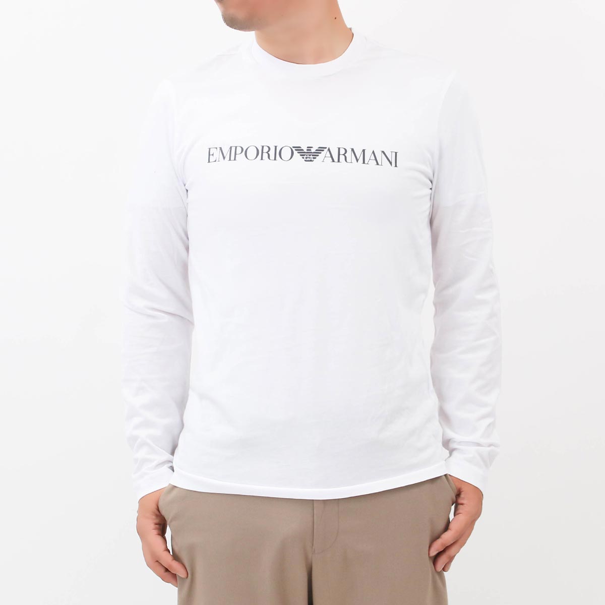 ロゴホワイトEMPORIO ARMANI イーグルロゴ ロング Tシャツ