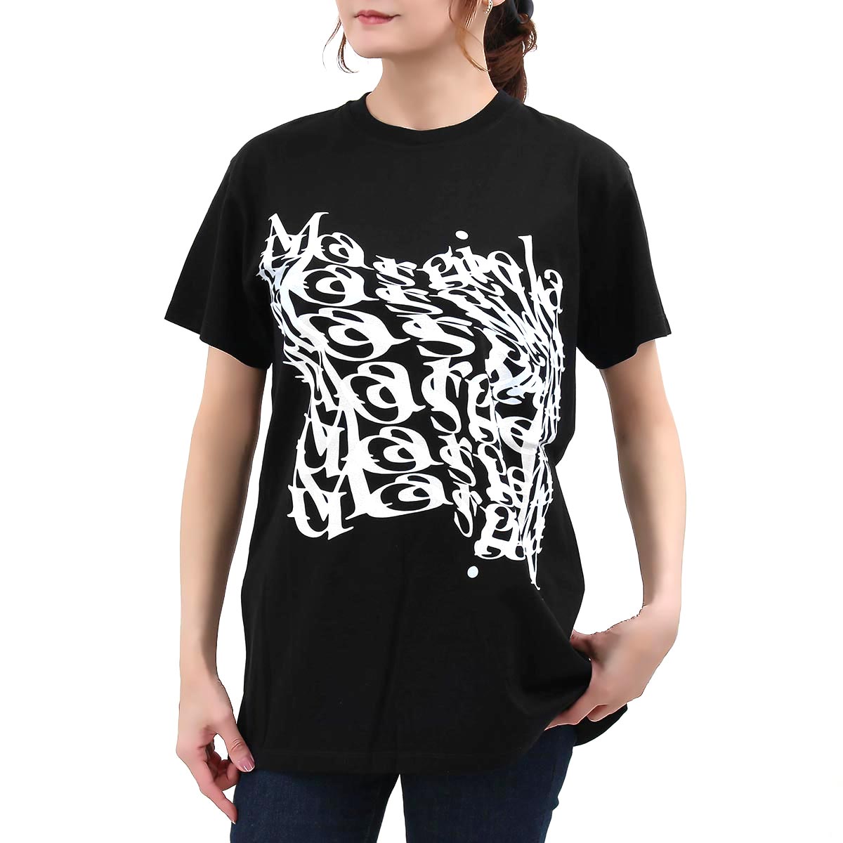 メゾンマルジェラ Tシャツ 半袖 トップス レディース クルーネック ロゴT ブラック&ホワイト S29GC0287 S22816 900  MAISON MARGIELA