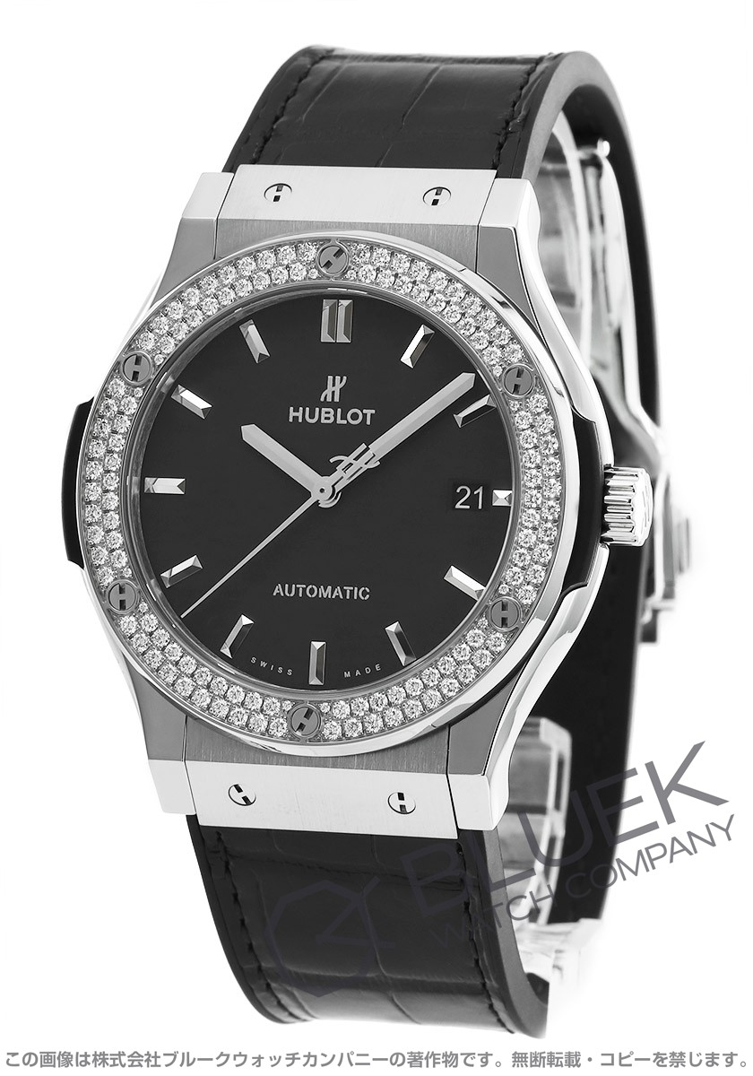 【117695】HUBLOT ウブロ  511.NX.1171.LR.1104 クラシックフュージョン　チタニウム ダイヤモンド ブラックダイヤル TI/ラバー/レザー（クロコ） 自動巻き ギャランティーカード 純正ボックス 腕時計 時計 WATCH メンズ 男性 男 紳士