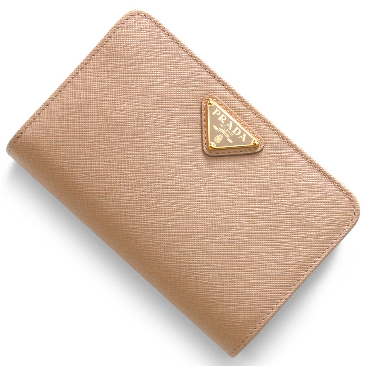 プラダ サフィアーノ レザー 三角ロゴ 二つ折り 財布 コンパクト ウォレット ピンク かわいい 定番 ファスナー レディース MJT 1101-J2