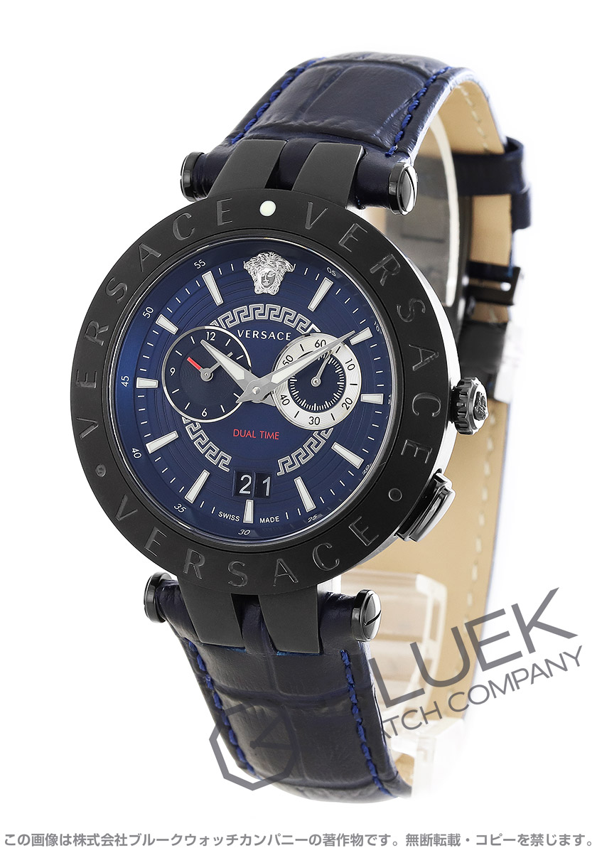 正規 ヴェルサーチ Vレースデュアルタイム 腕時計 青黒 メデューサロゴ 付属有