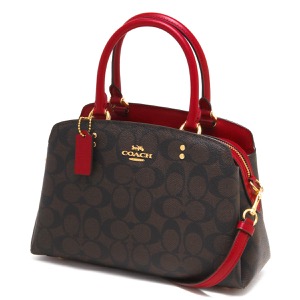 コーチ ハンドバッグ/ショルダーバッグ バッグ レディース リリーキャリー シグネチャー ダークブラウン&レッド 91494 IMRVQ COACH