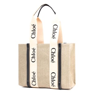 クロエ トートバッグ バッグ レディース ウッディ ミディアム ナチュラルホワイト&フルブルーネイビー CHC22AS383 I26 91J CHLOE