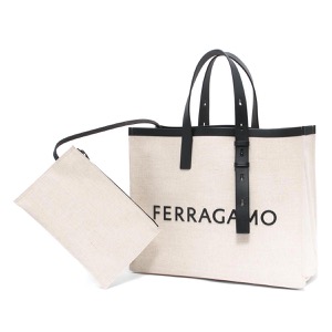 フェラガモ トートバッグ バッグ メンズ レディース ナチュラルベージュ&ブラック 241298 NATURAL NERO 0764873 SALVATORE FERRAGAMO