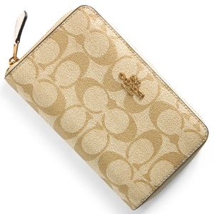 コーチ 二つ折り財布 財布 レディース シグネチャー ミディアム ラウンドファスナー ライトカーキベージュ&チョークホワイト 88913 IMDQC COACH