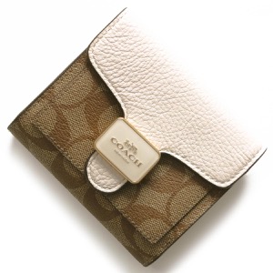 コーチ 二つ折り財布 財布 レディース シグネチャー ペッパー カーキベージュ&チョークホワイト C7805 IMDJ8 COACH