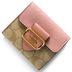 コーチ 二つ折り財布 財布 レディース シグネチャー スモール モーガン ライトカーキベージュ&パウダーピンク CF472 IMV3C COACH