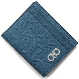 フェラガモ クレジットカードケース メンズ ダブル ガンチーニ デニムブルー 661077 DENIM 0758016 SALVATORE FERRAGAMO