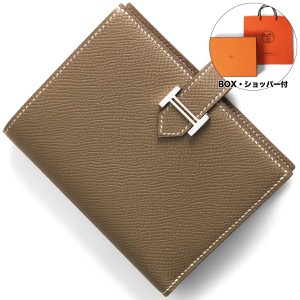 エルメス 二つ折り財布 財布 レディース ベアン コンパクト B刻印 2023年製造 ヴォー・エプソン エトゥープ(ブラウンベージュ系) BEARN COMPACT VEAU EPSOM ETOUPE SILVER HERMES