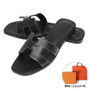 エルメス フラットサンダル シューズ レディース オラン ボックスカーフスキン ノワール(ブラック系) ORAN BOX CALFSKIN NOIR HERMES