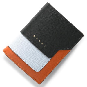 マルニ 二つ折り財布 財布 レディース ブラック&イリュージョンライトブルー&チリオレンジ PFMOQ14U13 LV520 Z586N MARNI