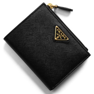 プラダ 二つ折り財布 財布 レディース サフィアーノ トライアングル 三角ロゴプレート ブラック 1ML050 QHH F0002 PRADA