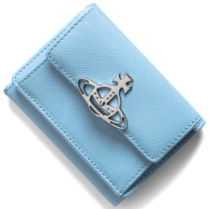 ヴィヴィアンウエストウッド 三つ折り財布/ミニ財布 財布 レディース サフィアーノ スモール フラップ オーブ ライトブルー&シルバー 52010013 L001N K403 VIVIENNE WESTWOOD