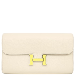 エルメス 長財布 コンスタンス ロング トゥー ゴー ヴォーエプソン ベージュ オフホワイト 二つ折り財布  中古