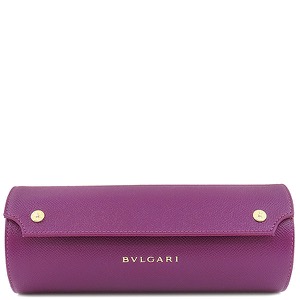 ブルガリ 腕時計パーツ ウォッチケース グレインレザー パープル トラベルケース ロールケース 腕時計 レザー ゴールド 金具 パープル 紫 小物入れ  中古