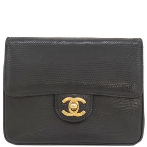 シャネル ショルダーバッグ ココマーク チェーンショルダー リザード ブラック 黒 A01115 中古