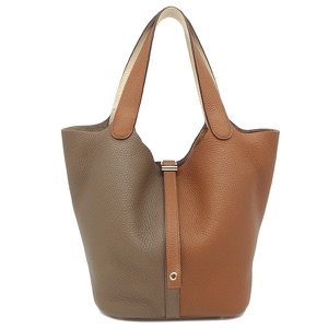 エルメス ハンドバッグ ピコタンロックMM カザック トリヨンクレマンス ブラウン 茶 グレージュ オフホワイト  中古