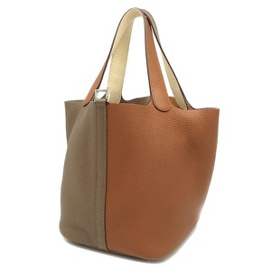 エルメス ハンドバッグ ピコタンロックMM カザック トリヨンクレマンス ブラウン 茶 グレージュ オフホワイト  中古