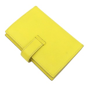 エルメス 二つ折り財布 ベアンミニ コンパクト財布 コインケース ヴォーエプソン イエロー 黄色 名刺入れ  中古