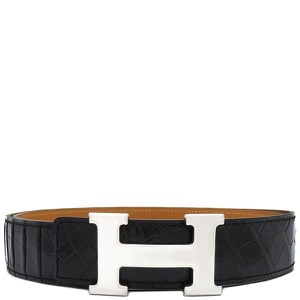 エルメス ベルト コンスタンスH ＃100 ポロサス ブラック #100 リバーシブル Hバックル 黒 茶 クロコ  中古