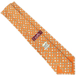 エルメス ネクタイ ボタン 9cm シルク オレンジ 中古