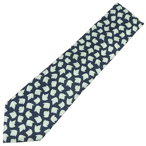 ブルガリ ネクタイ リーフ柄 10cm シルク ネイビー 紺 緑 葉っぱ 植物柄 中古