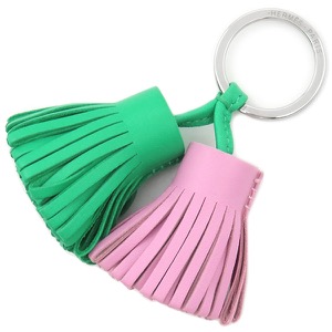 エルメス キーリング カルメン ウノドス ラムスキン グリーン 緑 ピンク フリンジ キーホルダー  中古