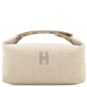 エルメス ポーチ ブリッド ア ブラック オ カレPM ウール ベージュ ハンドバッグ バニティバッグ  中古