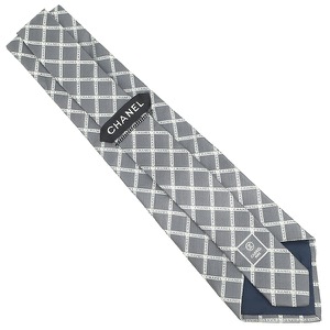 シャネル ネクタイ CHANELロゴ 9.5cm シルク グレー 格子柄 中古