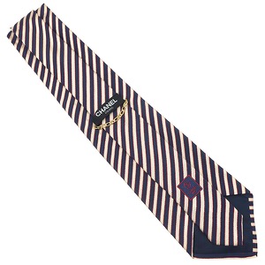 シャネル ネクタイ ストライプ柄 9.5cm シルク マルチカラー ココマーク 中古