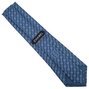 シャネル ネクタイ ココマーク カメリア 9.5cm シルク ブルー 花 青緑 中古