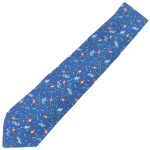 エルメス ネクタイ 9cm シルク ブルー スキー 総柄 雪  中古