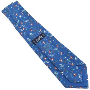 エルメス ネクタイ 9cm シルク ブルー スキー 総柄 雪  中古