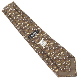 エルメス ネクタイ ロケットと気球 9cm シルク ブラウン 茶 天気 晴れ 雷  中古