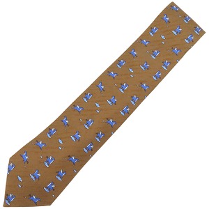 エルメス ネクタイ ペガサス 9cm シルク ブラウン 茶 青 馬 ホース  中古