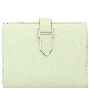 エルメス 二つ折り財布 ベアンコンパクト ヴォーエプソン グリーン 薄緑  中古