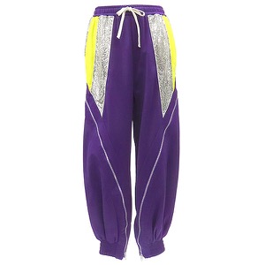 グッチ パンツ メタル ジップ スウェットパンツ ポリエステル パープル XS 紫 黄 ドローコード トラックパンツ GG  中古