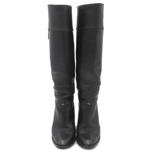 ルイヴィトン ブーツ モノグラムフラワー ロングブーツ レザー ブラック #37 1/2 ヒールブーツ シューズ 靴 黒  中古