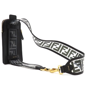 フェンディ スマートフォンケース ストラップ ユー スマホケース付き レザー ブラウン ショルダーストラップ ズッカ柄 黒   8AV132 中古