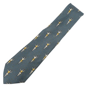 エルメス ネクタイ ジャグリング 9cm シルク グリーン 青緑 黄色 人モチーフ  中古